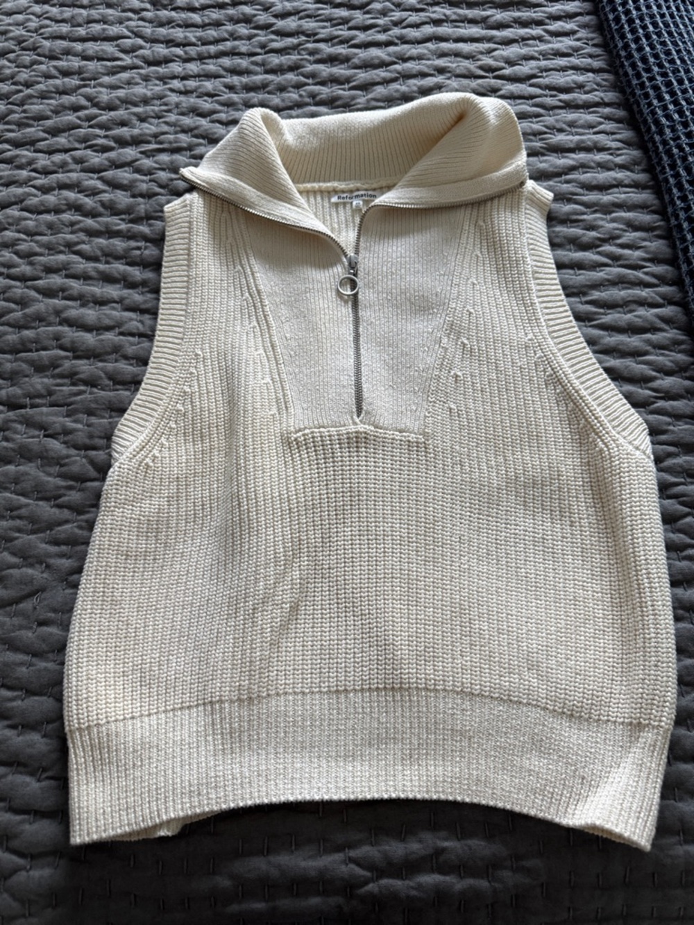 Reformation Cream Ribbed Zip Sleeveless Sweater - Picture 3 of 8